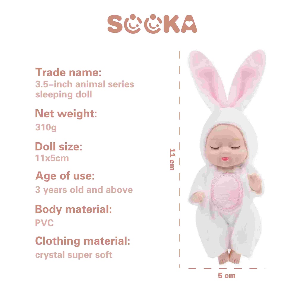 SOOKA Mainan Boneka Bayi Super Mini Reborn/Newborn Perempuan Tidur Mini Lucu Mirip Asli Ukuran 11 cm Bisa Berputar /Sleep Baby Doll Model Rusa / Lebah / Beruang Tidur SK-GDI1082