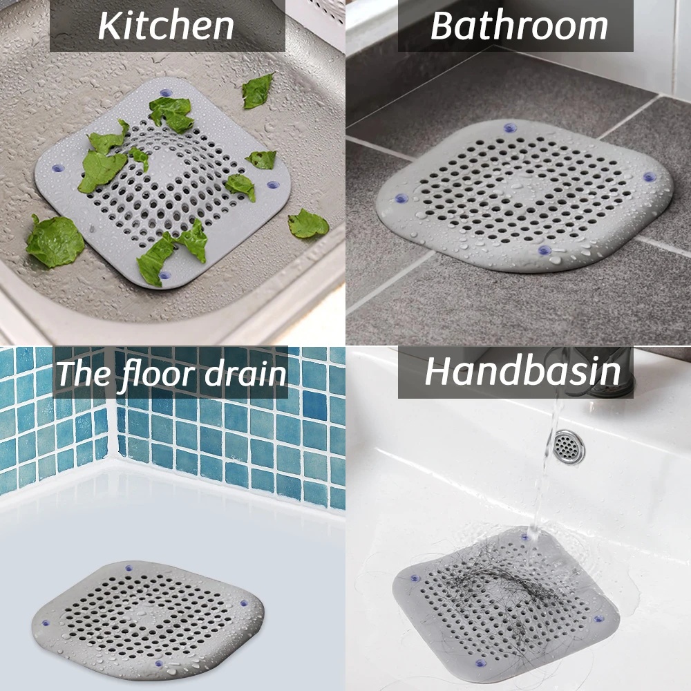 Alas Saringan Sisa Makanan Wastafel Desain Suction Cup Mesh Drainage Cover Anti Bau Anti Sumbat Silicone Filter Mat Bathroom Floor Drain Hair Fur Trapper