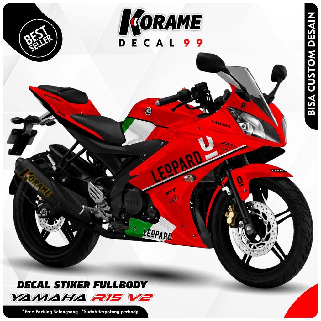 Decal Stiker R15 V2 Leopard Racing Warna Merah Fullbody