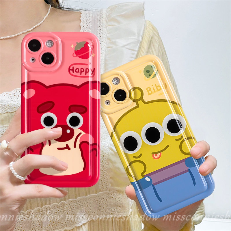 IPHONE Casing Ponsel Pasangan Manyo Beruang Strawberry Lucu Kompatibel Untuk Iphone11 12 13 14 Pro MAX 7Plus XR 6 6S Plus 8Plus X XS MAX Kartun Alien Toy Story Shockproof Airbag Soft TPU Cover