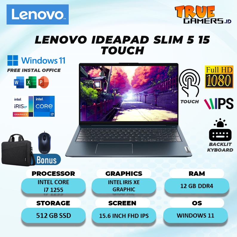 LAPTOP LENOVO IDEAPAD SLIM 5 15 TOUCH i7 1255 RAM 12GB 512SSD WIN11