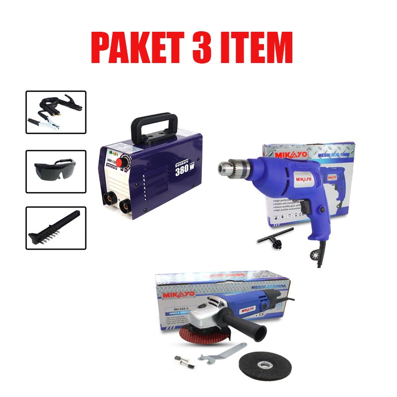 Paket 3 item RYU Mesin Las 450 Watt Ryu + Bor 10 Mm + Gerinda 4 Inch Ryu Mesin trafo las / inverter MMA 120 IGBT Ryu paket hemat 3 item