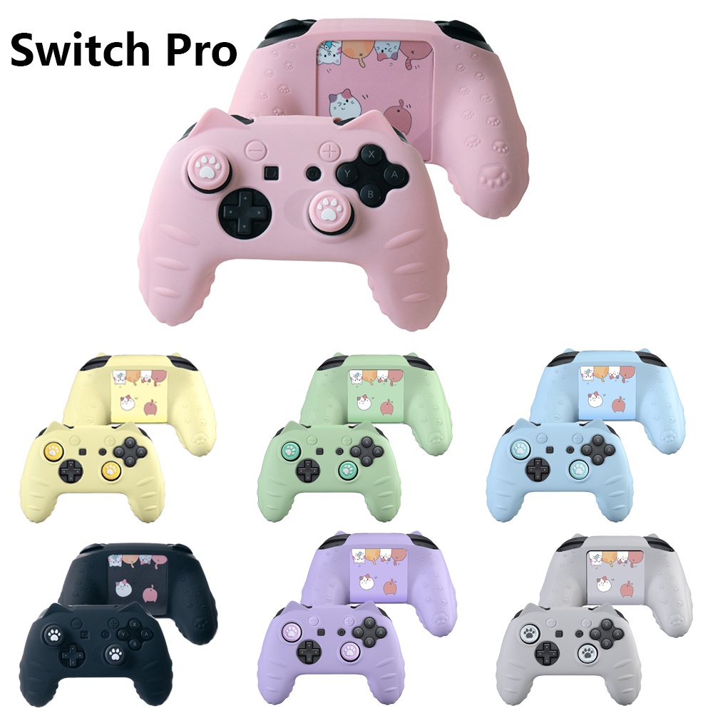 Switch Pro Controller Caes Cat Paw Nintendo Switch Pro Penutup Casing Pelindung Silikon Anti Slip+Tutup Pegangan Jempol