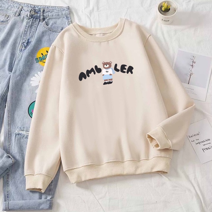 Crewneck sweater [JYB] Oversize AMBLER BEAR (sablon) size M-XXL unisex pria&wanita