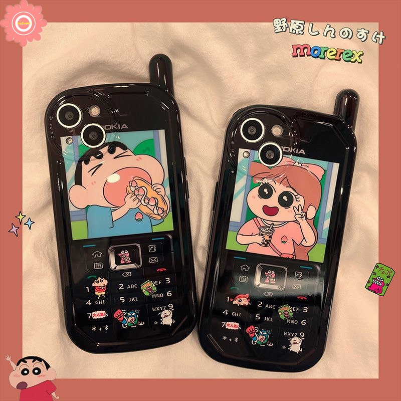 IPHONE Case Kompatibel Untuk Iphone11 13 14 12 Pro Max7 8 Plus XR X XS MAX Kreatif Kartun Crayon Shin-chan Sakurada Nene Kepribadian Retro Bentuk Ponsel Seluler Soft Cover