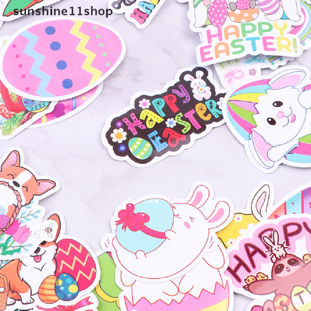 Sho 50Pcs Stiker Telur Paskah Kelinci Lucu Untuk Perlengkapan Kerajinan Alat Tulis Scrapbook N