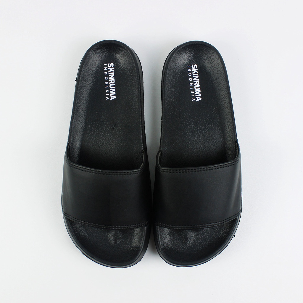 Sendal Slop Pria Wanita SKINRUMA Side Logo Hitam / Slip On Pria / Slide Pria / Sendal Outdoor / Sendal Cowok