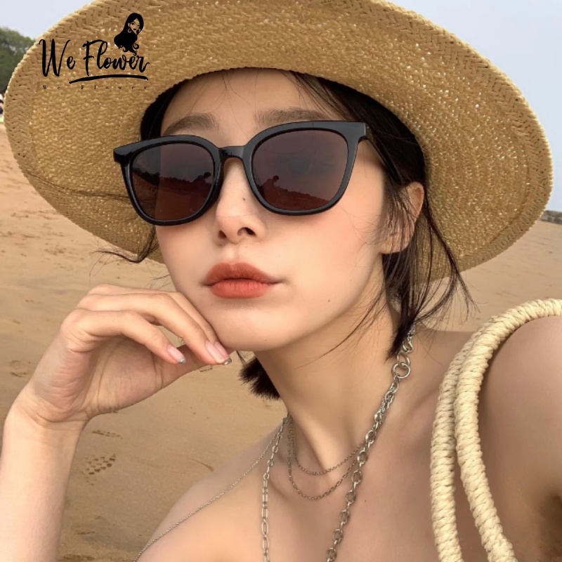 We Flower Chic Pelindung UV Lensa Coklat Bingkai Persegi Kacamata Hitam Untuk Wanita Pria Fashion Mengemudi Kacamata Aesthetic Shades Sunnies Eyeglasses