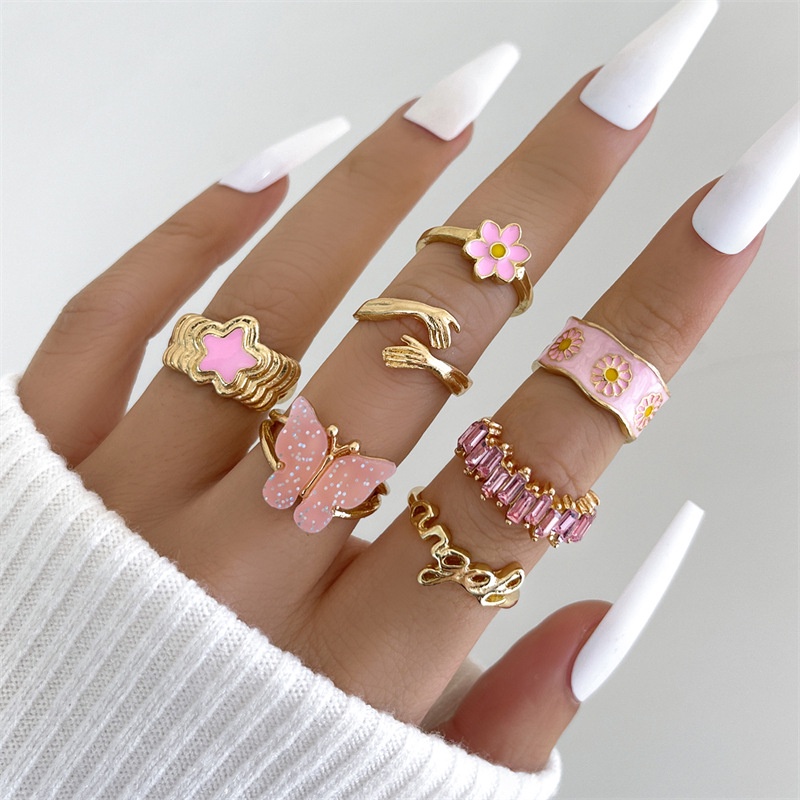 Fashion, Individualitas, Rasa Desain, Linggis Kecil Cincin, Manis Berujung Lima Cincin Bintang, Kupu-Kupu, Daisy Kecil, Merangkul Surat, Cincin Wanita, Perhiasan Hadiah