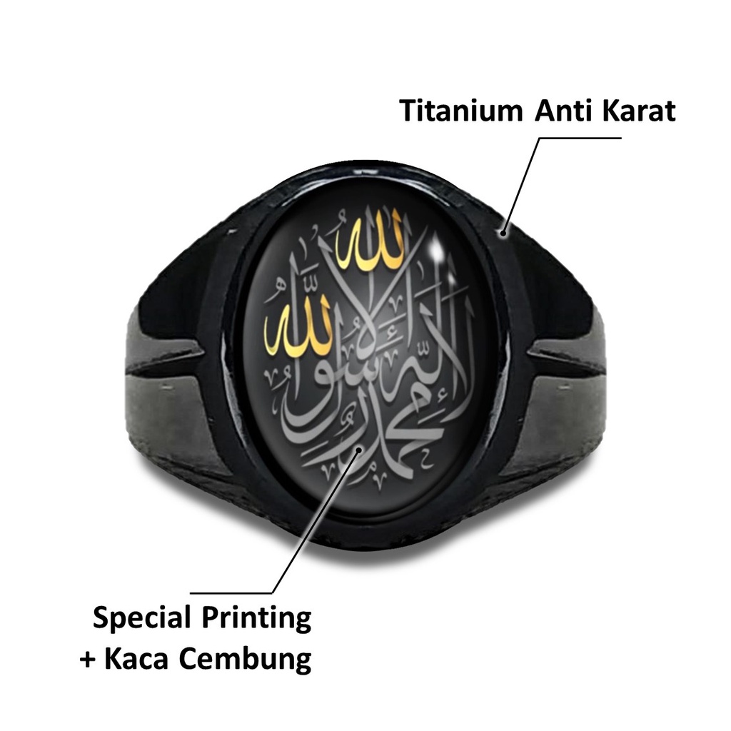 PREMIUM - CINCIN TITANIUM PRIA LAFADZ TAUHID ALLAH ISLAM MUSLIM BATU KACA CEMBUNG ANTI KARAT TIDAK LUNTUR KODE AKIK MODEL M