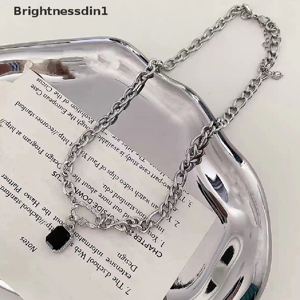 [Brightnessdin1] Kalung Permata Hitam Wanita Kalung Pengantin Tidak Teratur Rantai Kualitas Tinggi Liontin Perhiasan Warna Perak Trendi Kpop Kerah Logam Butik