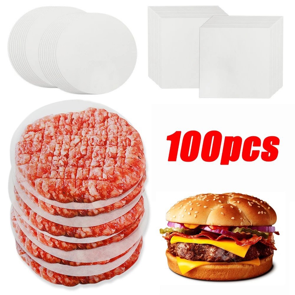 100 Pcs Bulat Persegi Kertas Blotting Minyak Penyerap Minyak Lembaran Oven BBQ Grill Paper Hamburger Patty Pemisah Non-Stick Baking Paper Alat Dapur