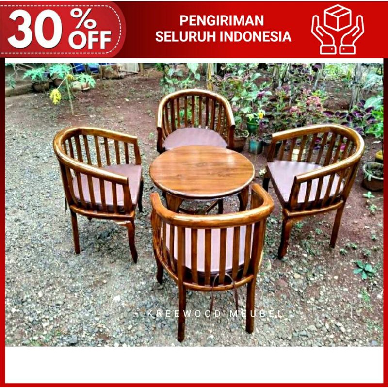KURSI TAMU BAGONG MINIMALIS SET 4 KURSI TAMU PLUS MEJA / KURSI TAMU JATI MINIMALIS BUSA 4 KURSI