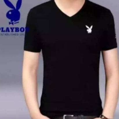 kaos putih polos|kaos polos|kaos|kaos pria KAOS PRIA DISTRO MOTIF LOGO PLAYBOY VNECK LENGAN PENDEK /