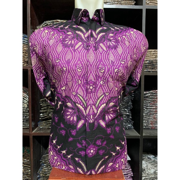 BATIK LENGAN PANJANG MOTIF KERIS UNGU M L XL XXL BATIK ARTONESIA