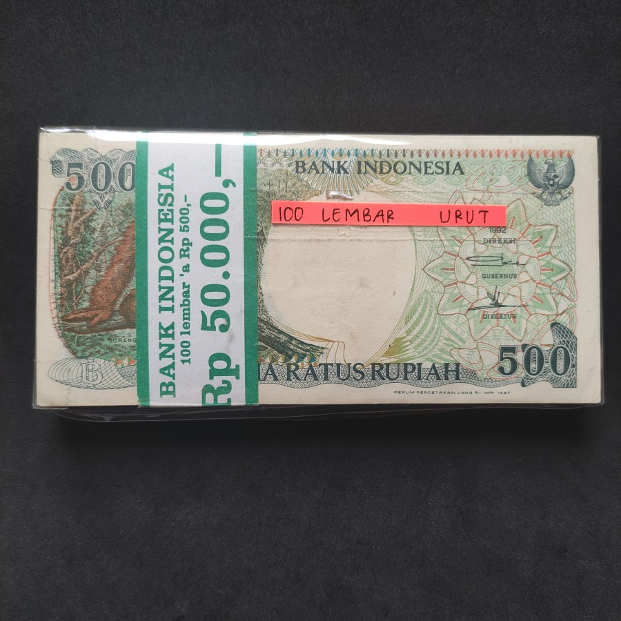 Uang kuno 1 Gepok 500 Rupiah Orang Utan 1992 UNC Gress Full Uru