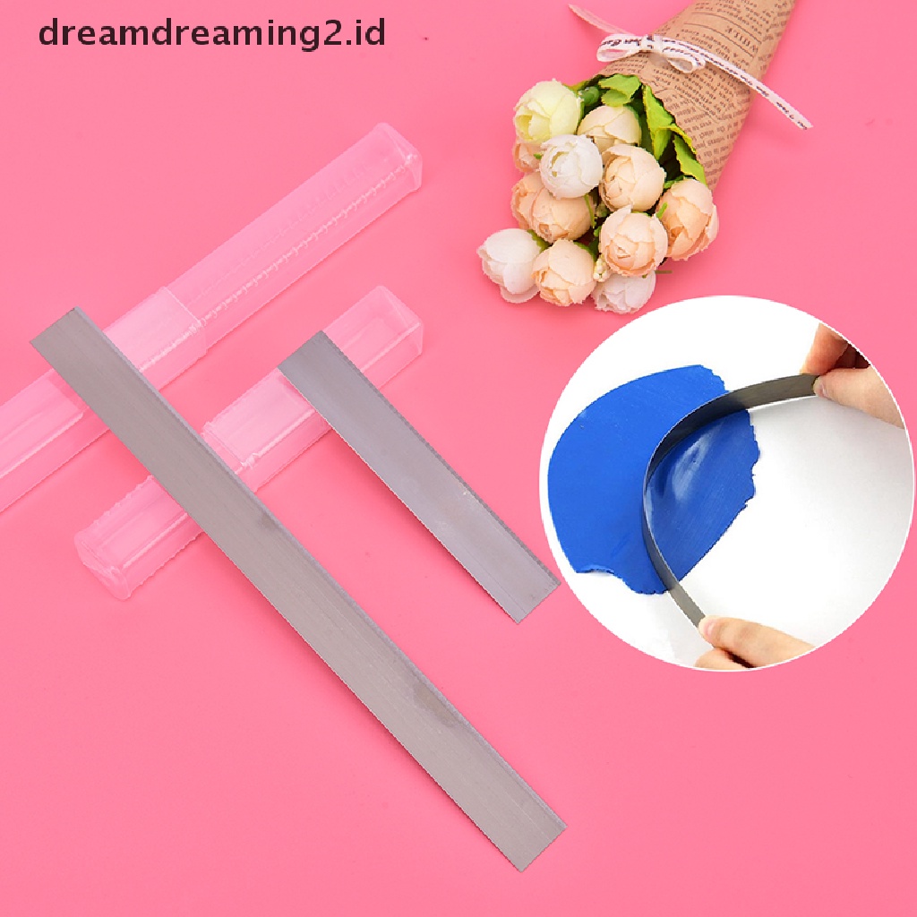 (dream) 2pcs 4 &quot;/ 8&quot; Pisau Pemotong Stainless Steel Polymer Pottery Clay Cutg Tools Set.