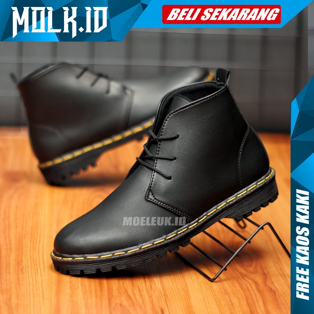 MOLK Sepatu Docmart Pria Kulit Formal Casual Hitam Kerja Kantor Kuliah