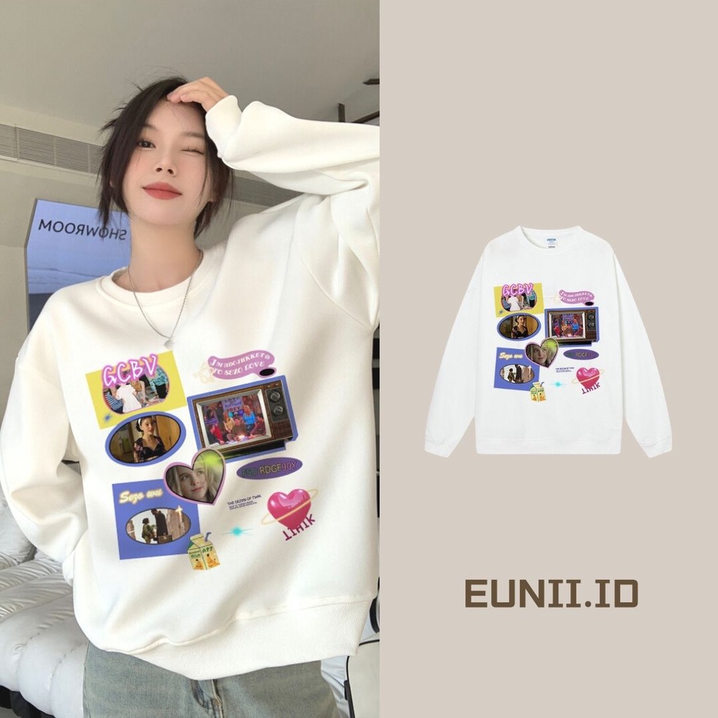 EUNII Sweater Lengan Panjang Cute Pink English Korean Style/Sweater Crop/Baju Wanita/Switer Wanita/Switer