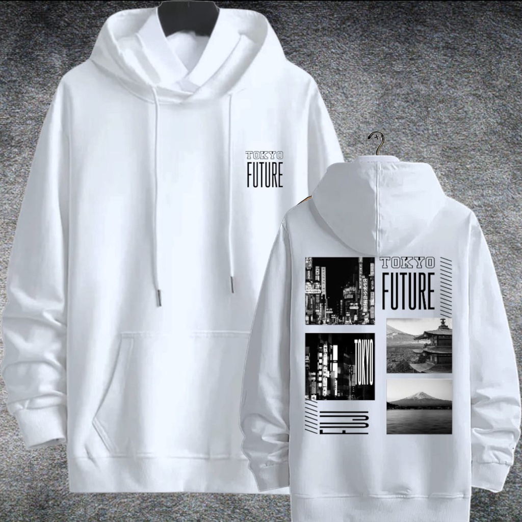 Atasan Jaket Hodie Anime Oversize Hoodie Pria Wanita Sewiter Hodi Animasi Kartun Jepang Suwiter Hody Hip Hop Keren Cowok Cewek Switer Switter Hudi Hudie Hudy Hody Distro Keren Terbaru Kekinian-TOKYO FUTURE PUTIH