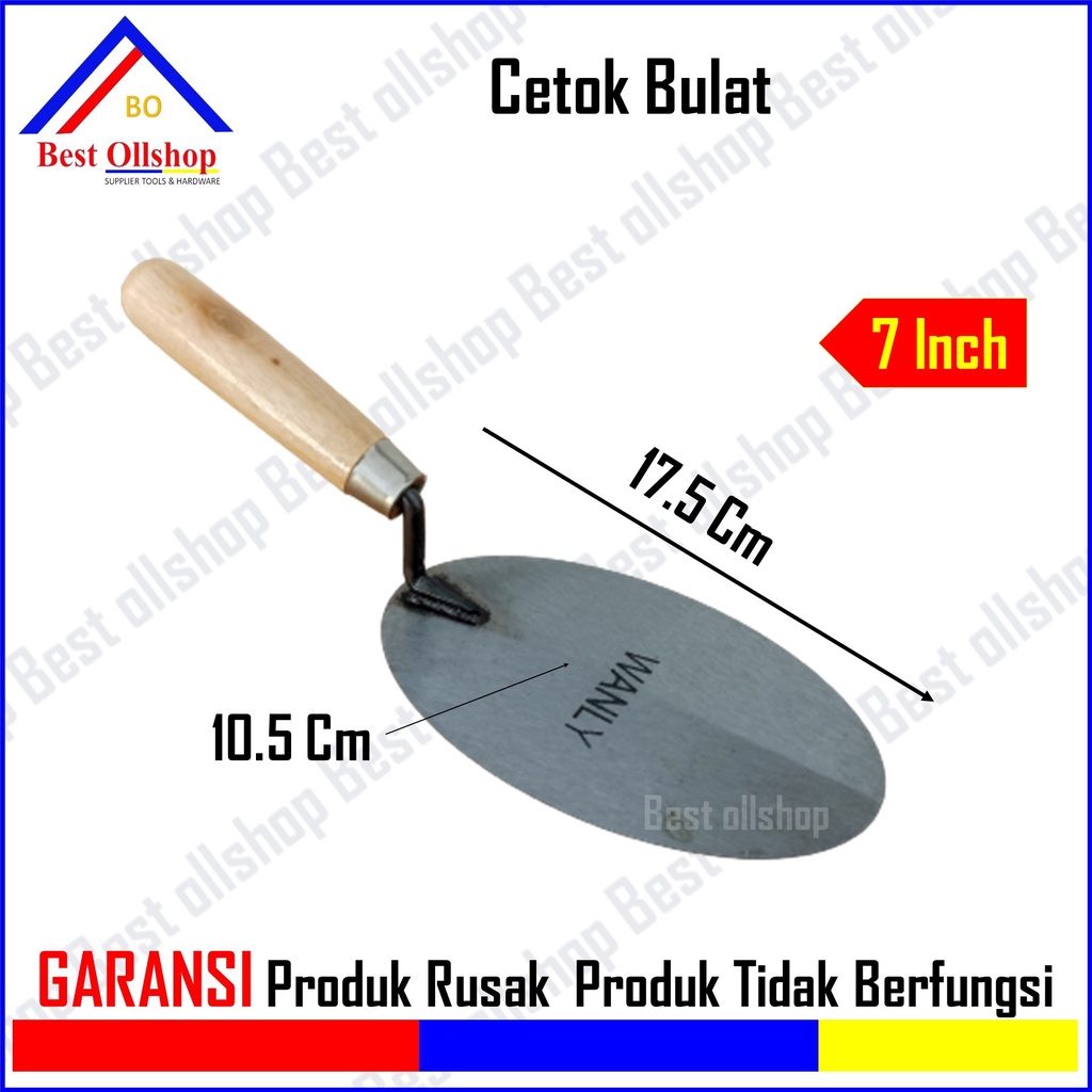 Sendok Tembok Semen Bulat 6 Inci Gagang Kayu /Cetok Sendok Semen 6&quot; 7 Inch Bulat Oval