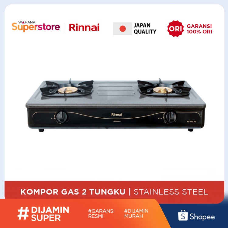 Rinnai Kompor Gas Stove 2 Tungku RI-602AG | RI 602 AG RI602AG