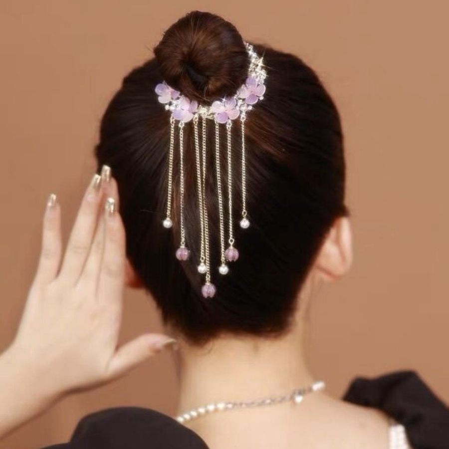 Korea Logam Mutiara Berlian Imitasi Rumbai Jepit Rambut Bunga Kupu-Kupu Kristal Ponytail Clip Woman Aksesoris Rambut