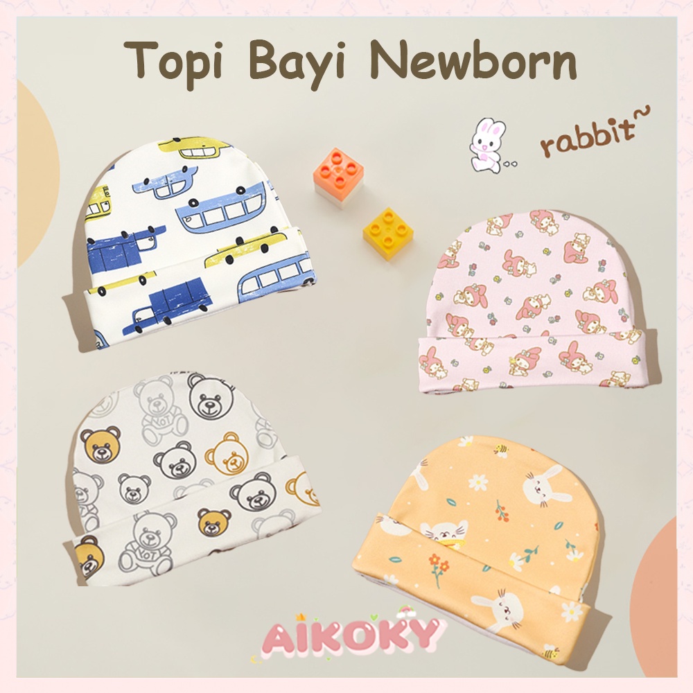 Aikoky Topi kupluk bayi katun baru lahir/Topi baby lucu newborn