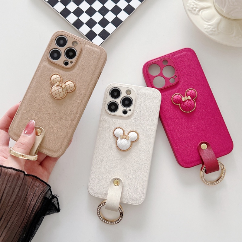 Rose Minnie Casing Pelindung Untuk 14 13 12 11 Pro X Xs Max 14Plus XR Casing Belakang Kulit Imitasi