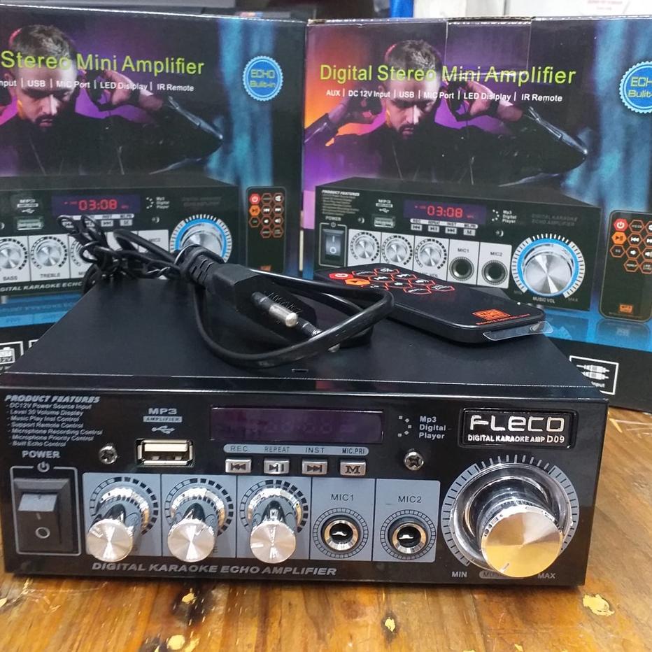 ✧ COD POWER AMPLI DIGITAL STEREO MINI 12V/USB/MP3 PLAYER FLECO D-09 // POWER AMPLIFIER KARAOKE DIGIT