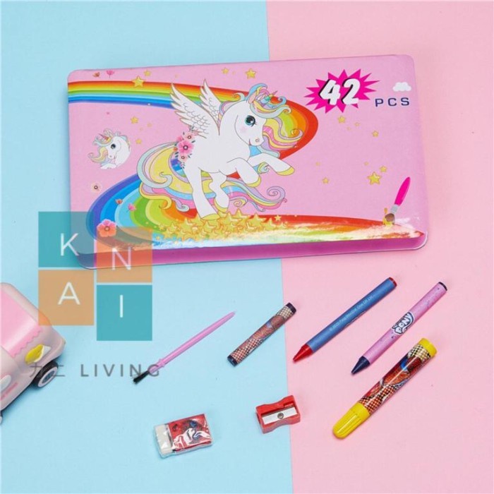 

DISKON SHOPEE/ Crayon Set Anak Pensil Warna 42 Pcs Alat Lukis Mewarnai Gambar Cat Air - Merah Muda