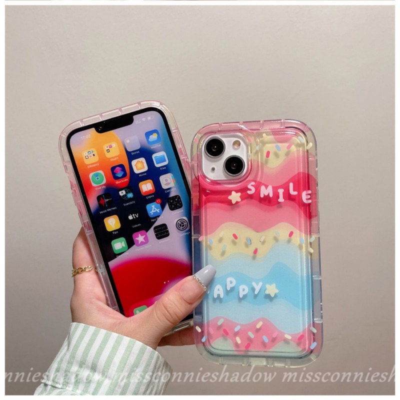 IPHONE Ins Kreatif Warna-Warni Rainbow Happy Smile Candy Color Case Kompatibel Untuk Iphone11 7Plus XR 13 12 14 Pro Max 6 6s 8plus X Xs Max SE 2020 Shockproof Airbag Transparan Soft Cover