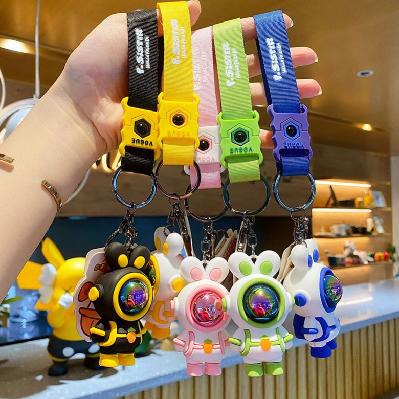 Kreatif Kelinci Bentuk Astronot DIY Mobil Ransel Kunci Gantungan Liontin Kartun Lucu Warna-Warni Spaceman Rabbit Keychain Premium Karet Lembut Indah Key Ring Pesta Masa Kini Keyring