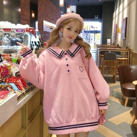 Sweater LOVE POCKIE KERAH Atasan Crewneck Oversize Wanita Jacket Ala Korean Fashion Terkini Outfit Kasual