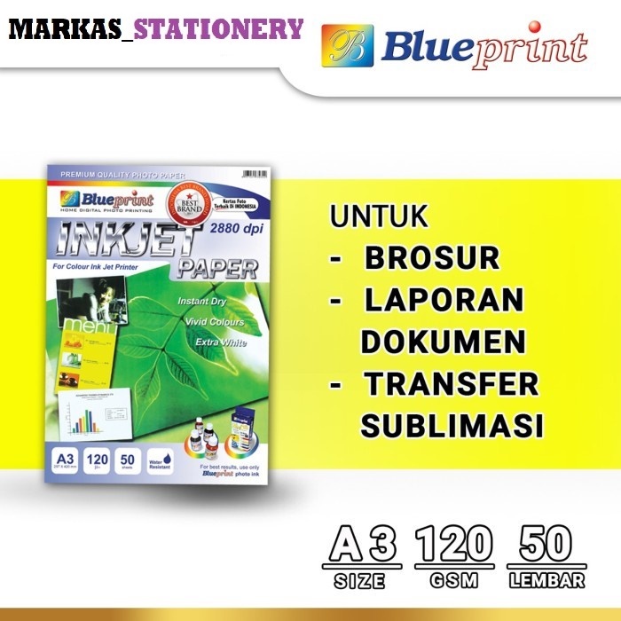 

Kertas Matte , Inkjet Photo Paper BLUEPRINT A3 120 gsm - Isi 50 lembar