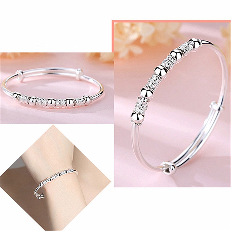 Bambu Tabung Gelang Untuk Wanita925 Sterling Silver Beads Bangle Bracelet Transfer Beruntung Cuff Bracelet Adjustable Fashion Wanita Perhiasan Gadis Fidget Bracelet