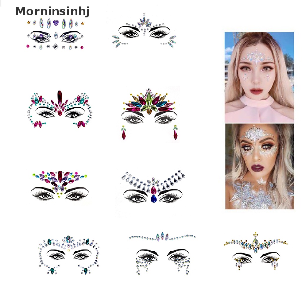 Mornin 3D Rhinestones Stiker Wajah Tato Sexy Makeup Pesta Glitter Woman Face Jewels  Id