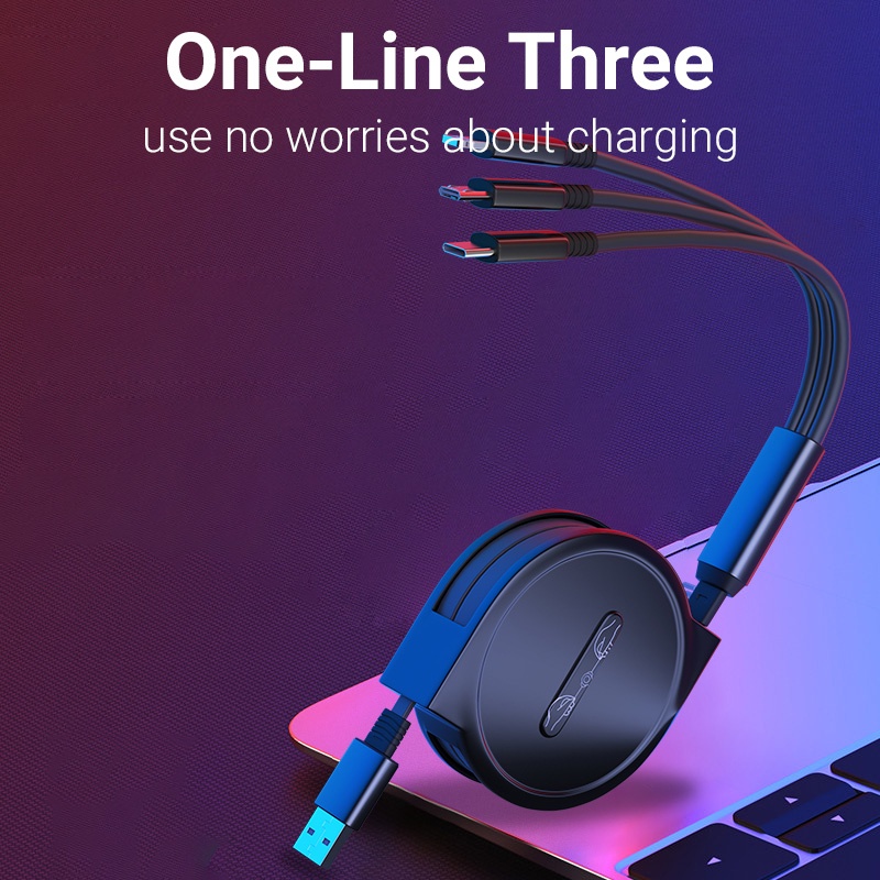 Makaron Liquid Telescopic Three-in-one Charging Cable Terlaku Untuk Android Apple Type-c Kabel Cas Multi Fungsi