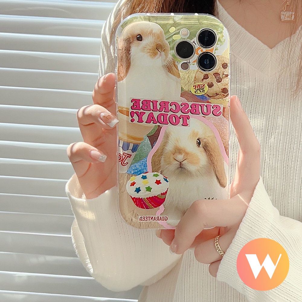 IPHONE Ins Cute Bear Graffiti Case Kompatibel Untuk Iphone11 14 13 12 Pro MAX XR 6 7 6S 8 Plus X XS MAX SE 2020 Plus Airbag Shockproof Kartun Lovely Rabbit Cake Lembut Silicon TPU Cover