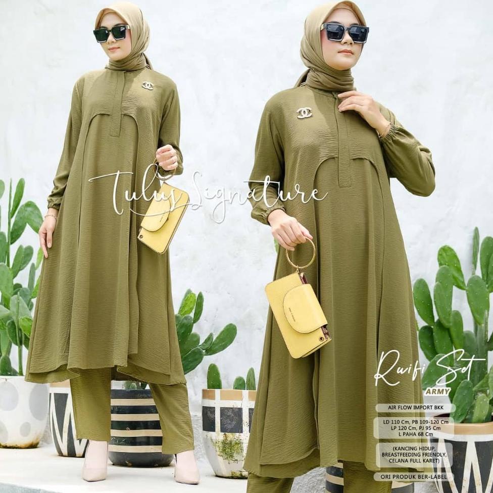 Viral Ruifi One Set Crinkle Premium/Setelan Tunik Wanita/Stelan Tunik Celana Panjang/Setelan Celana 