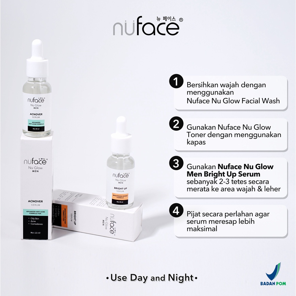 Nuface Nu Glow Men Serum / Bright Up Serum For Men / Acnover Serum for Men / Serum Wajah Pria