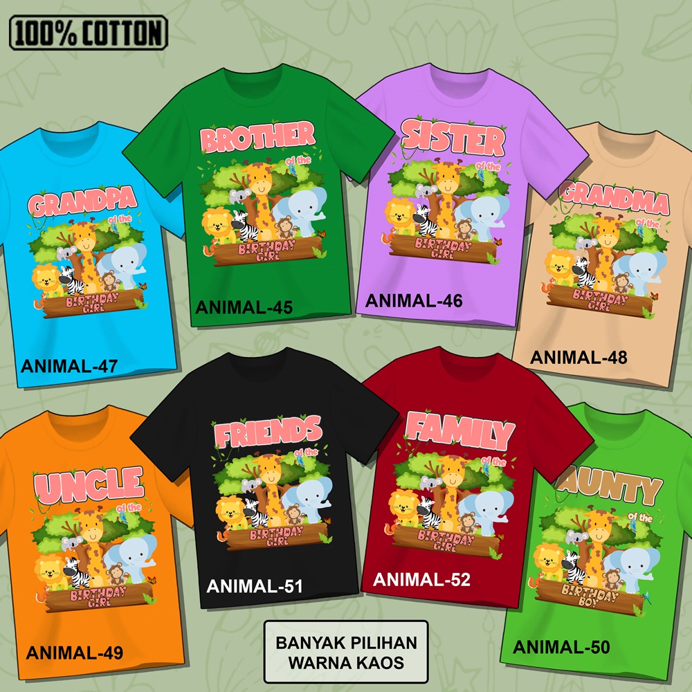 Kaos ulang tahun Zoo Animal Safari Singa Jerapah Gajah baju ultah Anak dan dewasa