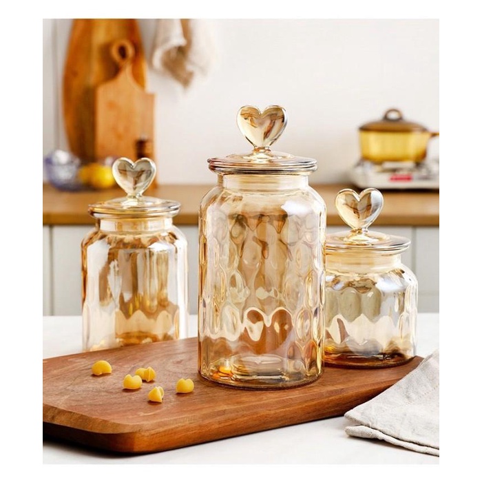 Glass Candy Jar Love Shaped Lid Cover / Toples Kaca Snak Tutup Love 077