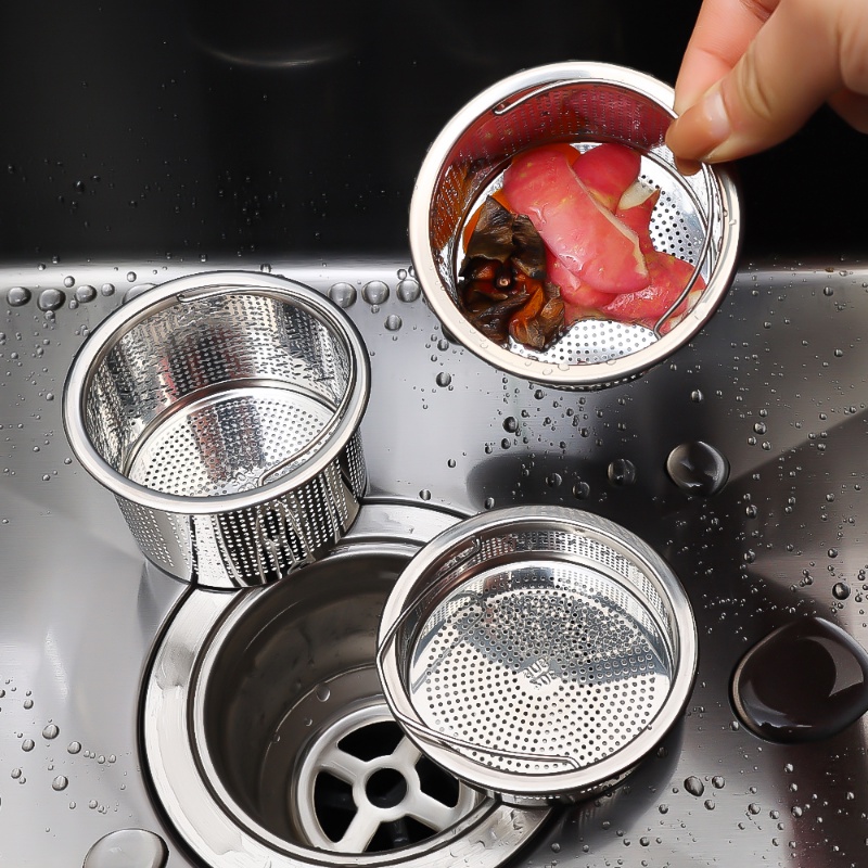 Keranjang Saringan Wastafel Dapur Dengan Pegangan Stainless Steel Saringan Saluran Air Wastafel Anti-blocking Sink Sewer Basket Strainer Aksesoris Dapur