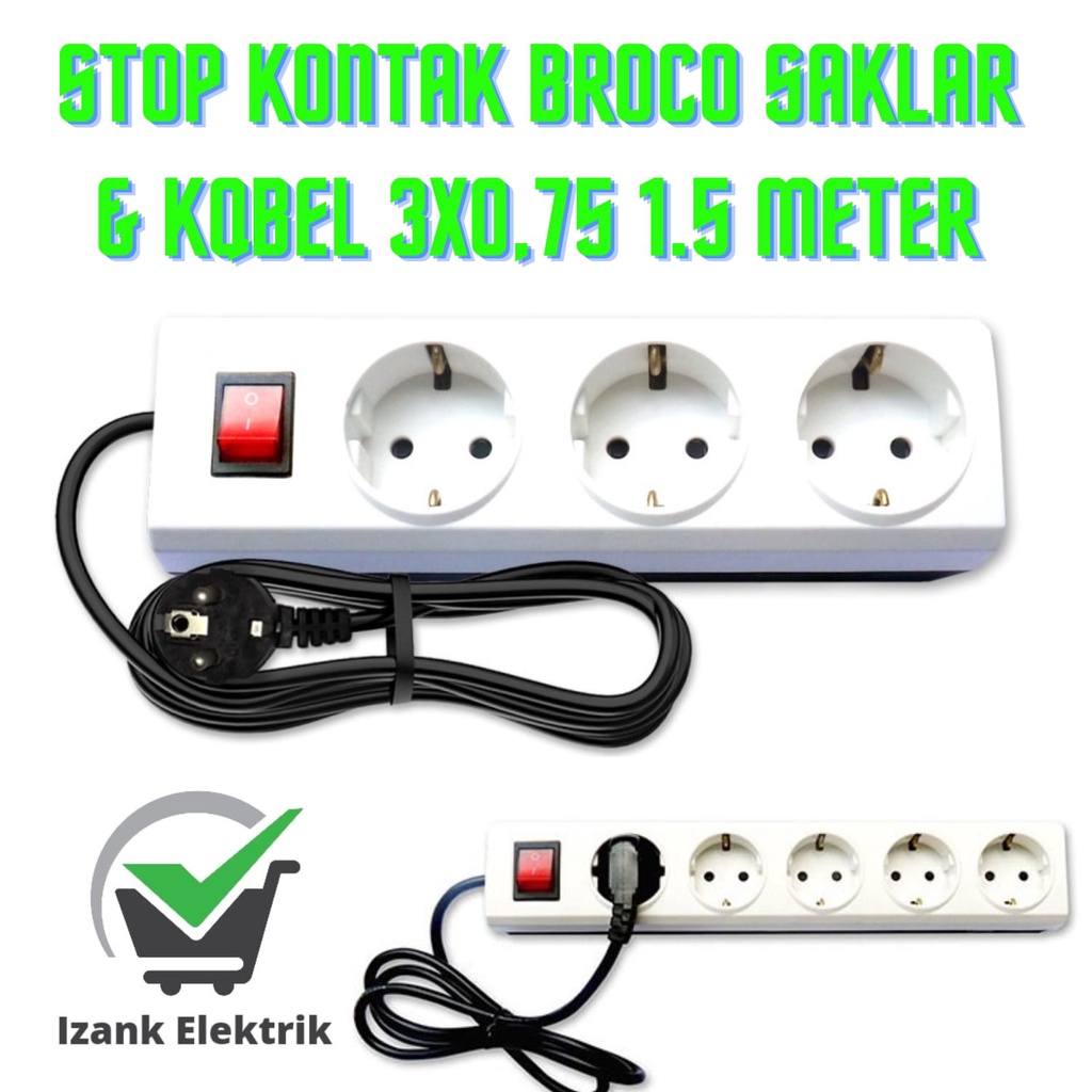NEW PORODUK STOP KONTAK BROCO 3/4/5/6 LUBANG + SAKLAR ON OFF + KABEL 1,5/3/5/10M BROCO STOP KONTAK