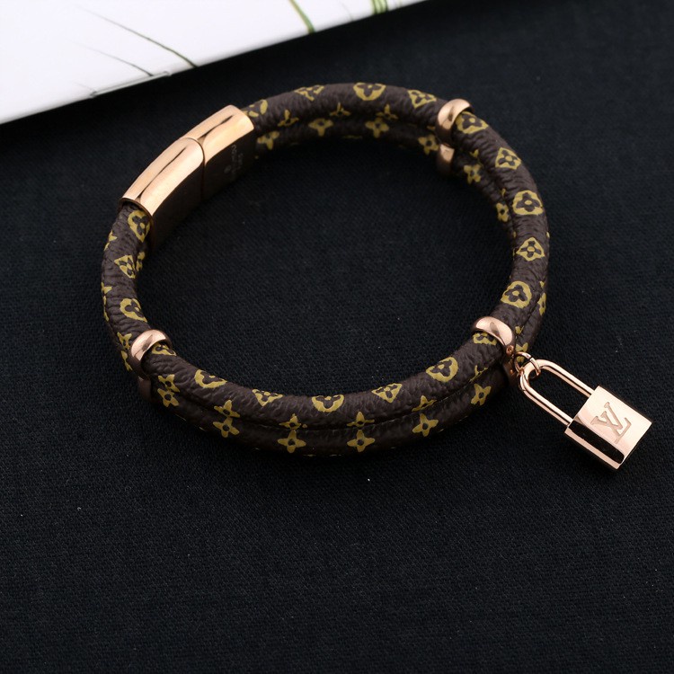 Louis Vuitton Gelang Tali Kulit Dengan Kunci Bahan Titanium Steel Gaya Klasik Untuk Hadiah