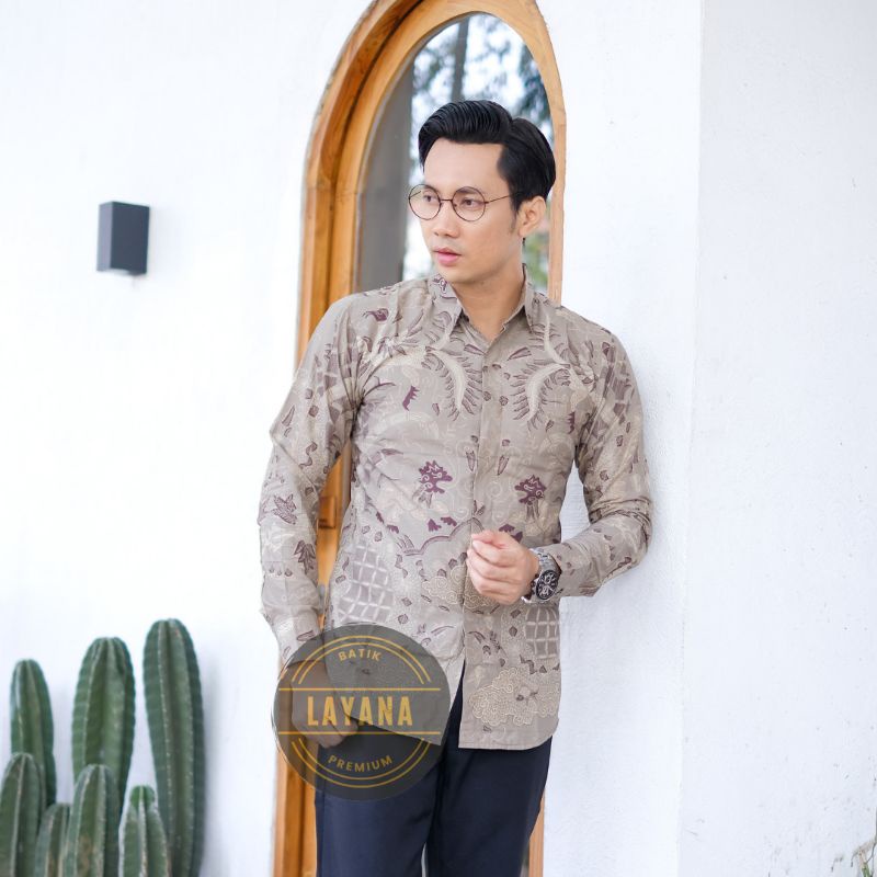 Kemeja Batik Sulaiman Abuabu Slimfit Premium Kualitas Terbaik