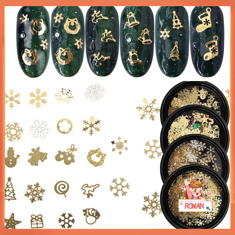 R-bunga Xmas Manicure Stiker Wanita Fashion Emas Logam Berongga Ultra-Tipis Natal Decal