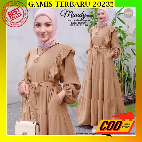Baju Gamis Wanita Midi Dress Muslim Korea Crincle Rayon Putih Premium [Cod] Hashiva - Gamis Terbaru 