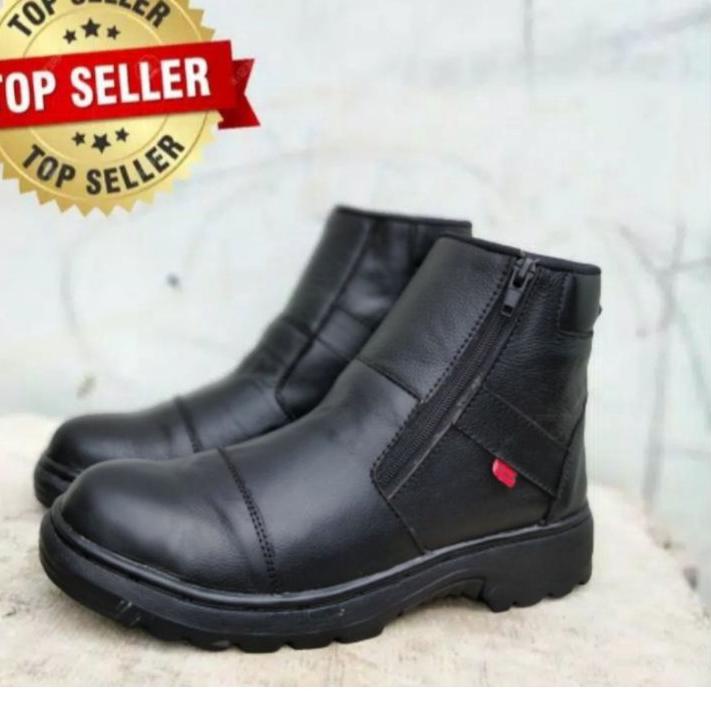 12.12 MALL Sepatu safety kulit sleting pria - black - kslh01 gas 